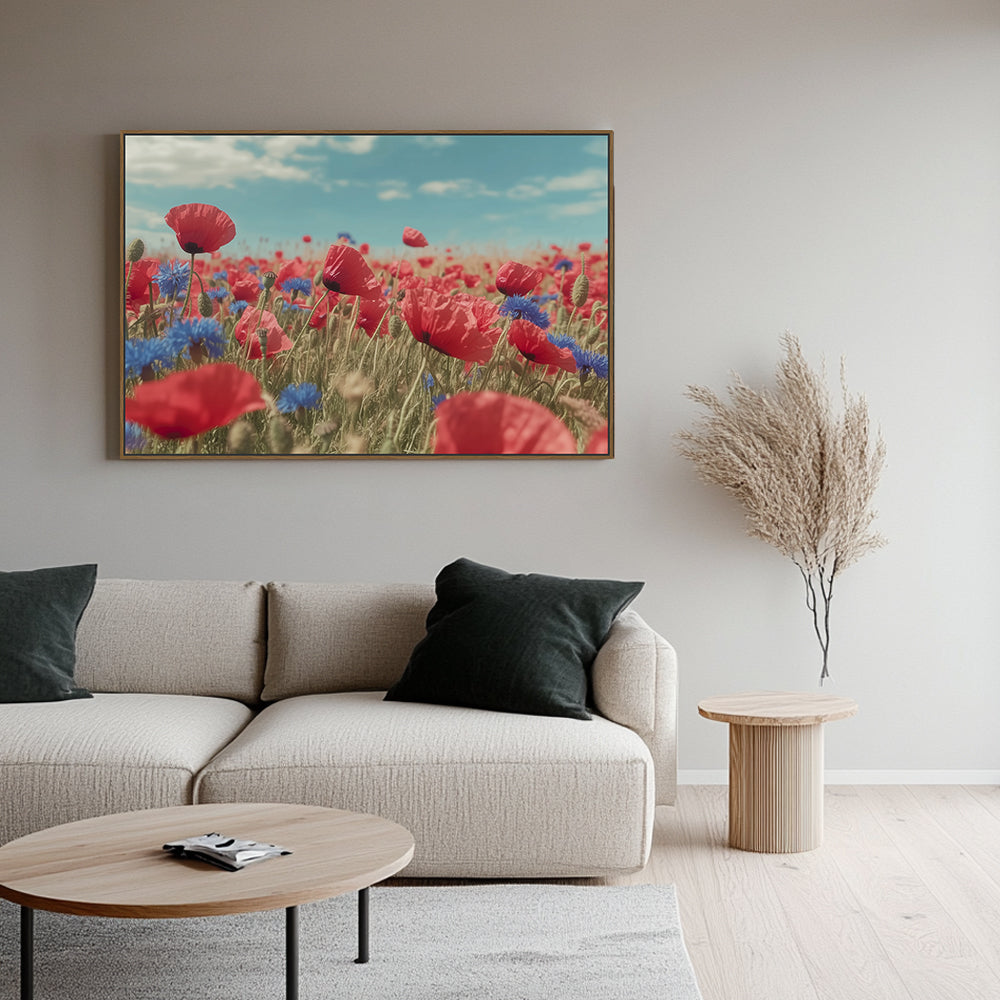 Vibrant Poppy And Cornflower Field Canvas Wall Art