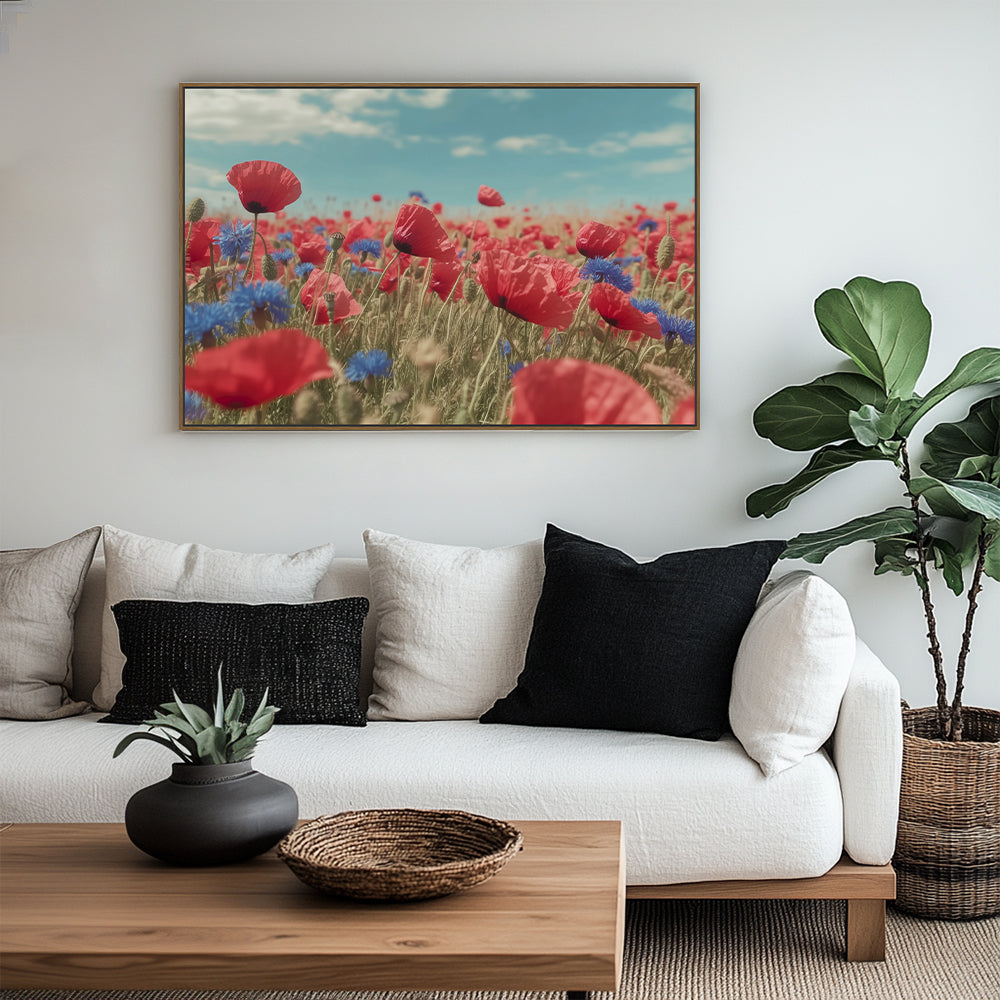 Vibrant Poppy And Cornflower Field Canvas Wall Art