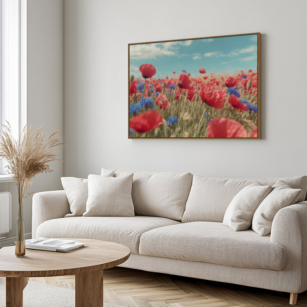 Vibrant Poppy And Cornflower Field Canvas Wall Art