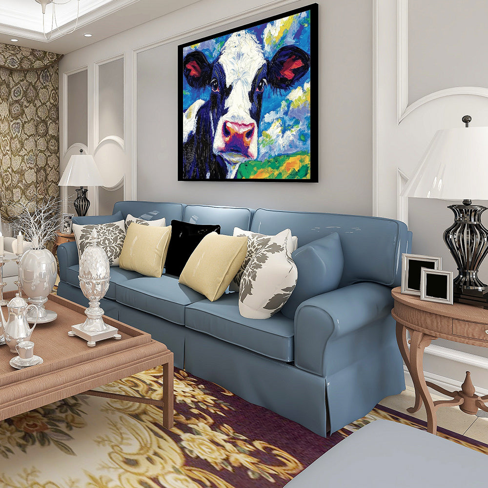 Vibrant Cow Portrait-Canvas Wall Art