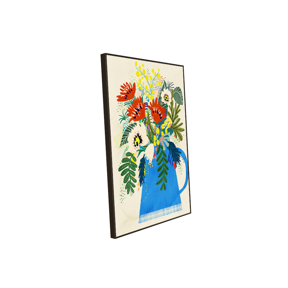 Rustic Floral Bouquet – Blue Pitcher Vase Botanical Print Canvas Wall Art