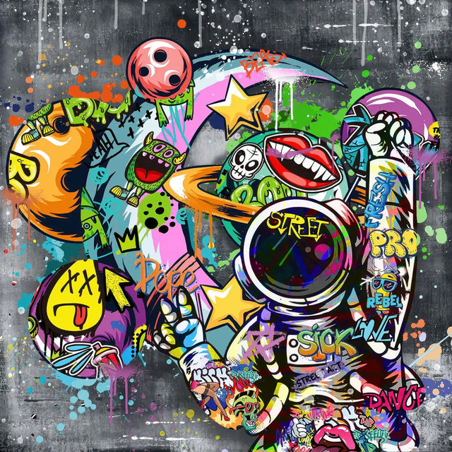 Urban Pop Culture Decor- Graffiti Astronaut Street Art Canvas Wall Art