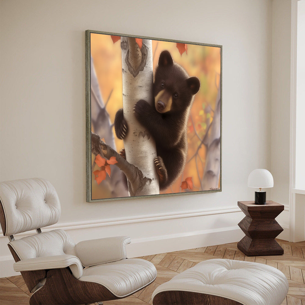 Adorable Baby Bear Autumn Canvas Wall Art