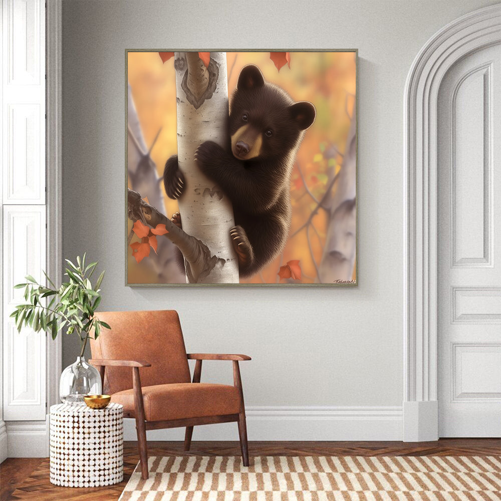 Adorable Baby Bear Autumn Canvas Wall Art