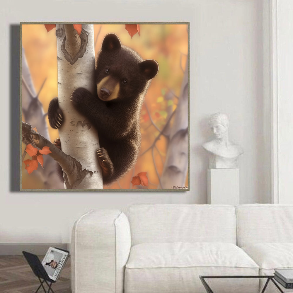 Adorable Baby Bear Autumn Canvas Wall Art