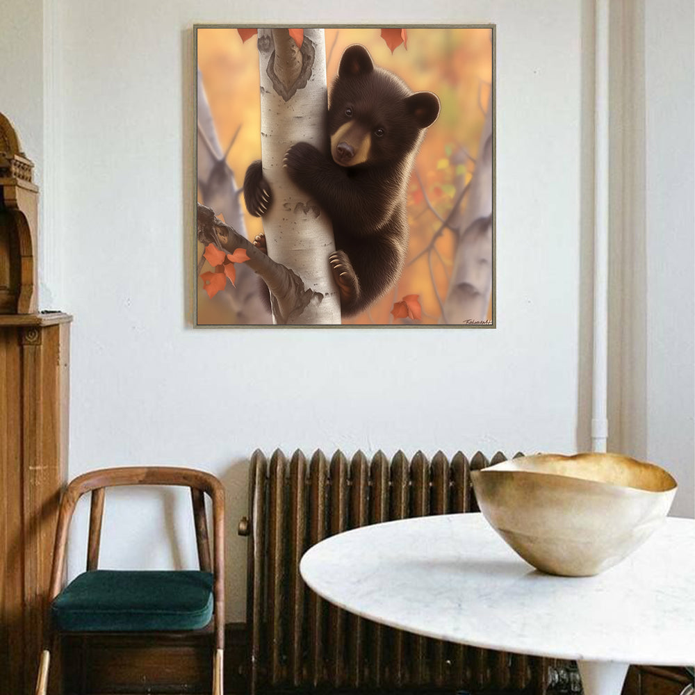 Adorable Baby Bear Autumn Canvas Wall Art