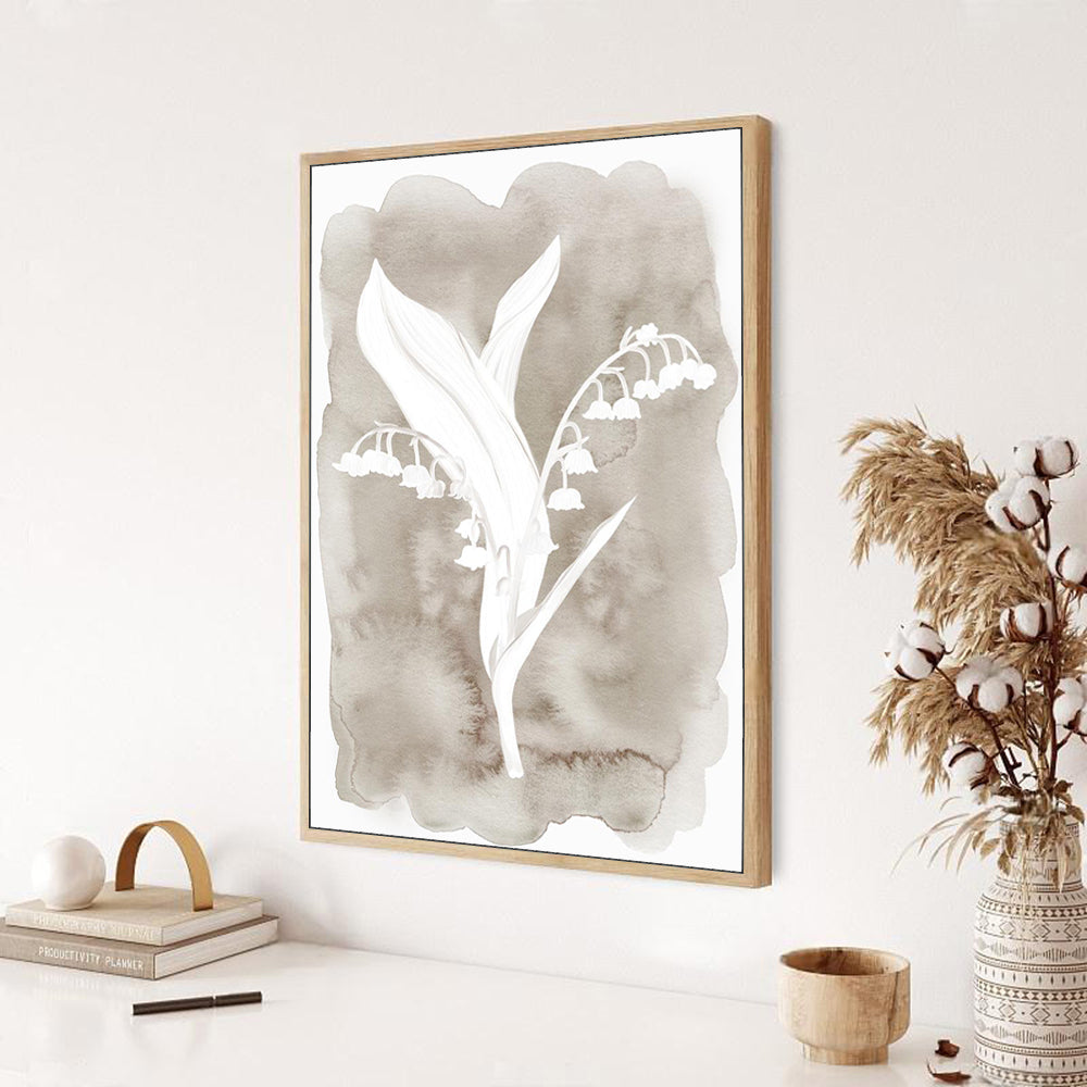 Minimalist Lily of the Valley – Elegant Monochrome Botanical Print Canvas Wall Art