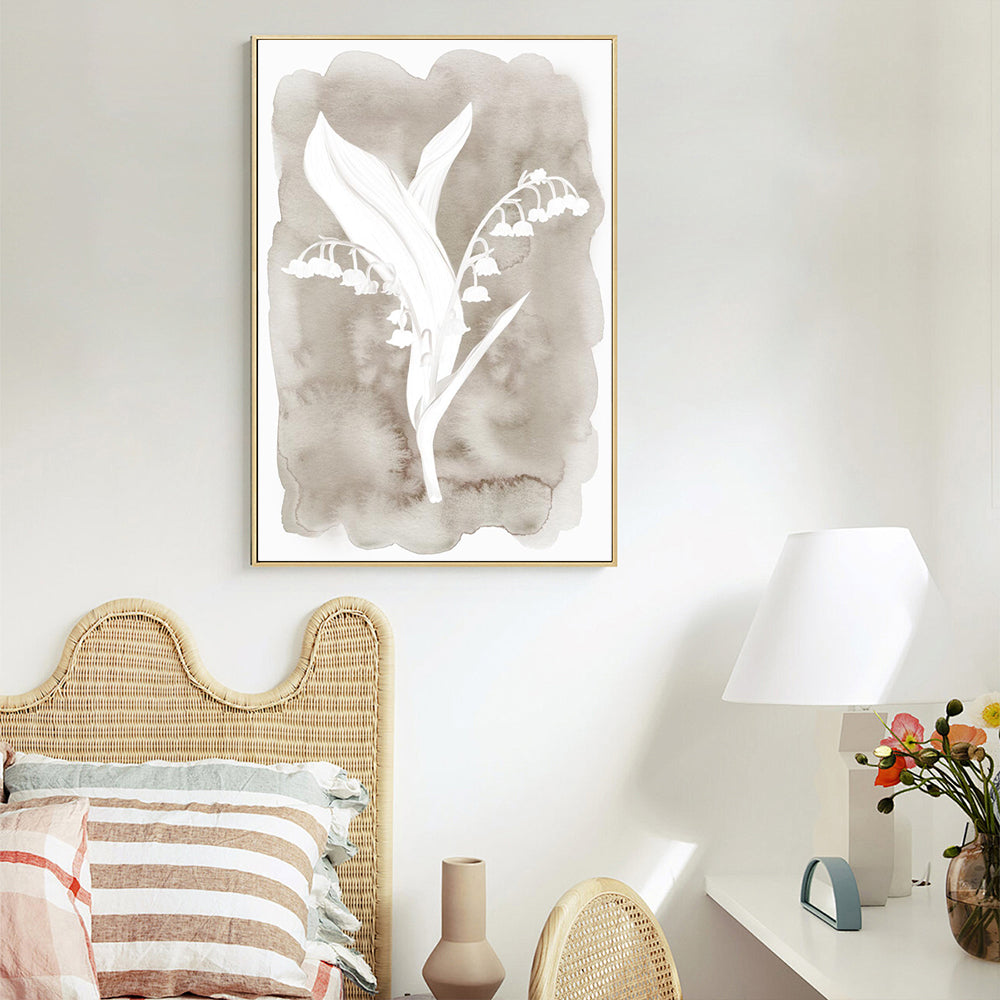 Minimalist Lily of the Valley – Elegant Monochrome Botanical Print Canvas Wall Art