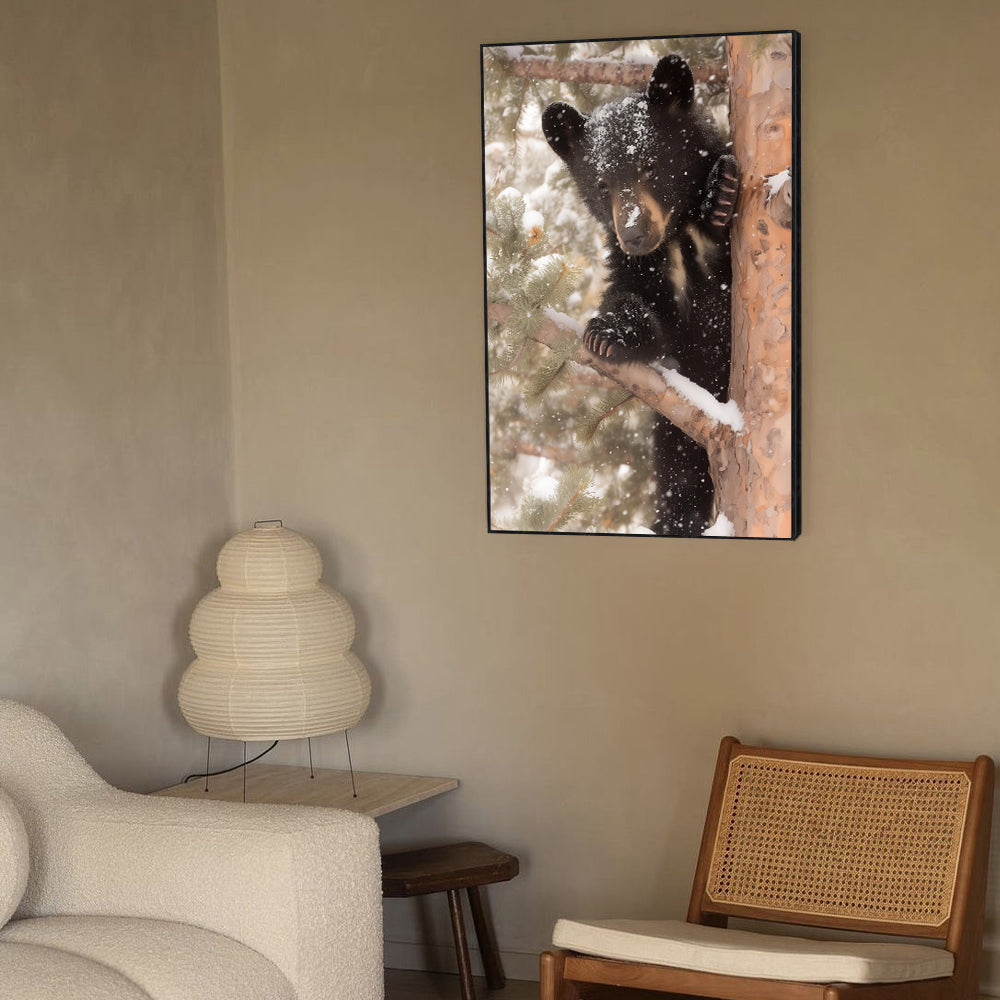 Winter Black Bear In Snow Canvas Wall Art