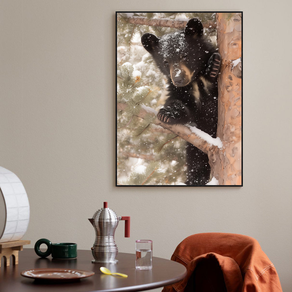 Winter Black Bear In Snow Canvas Wall Art