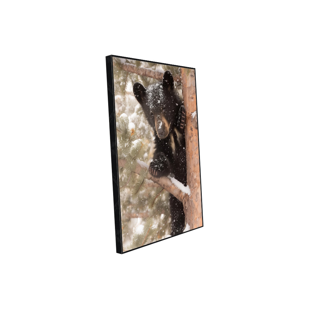 Winter Black Bear In Snow Canvas Wall Art