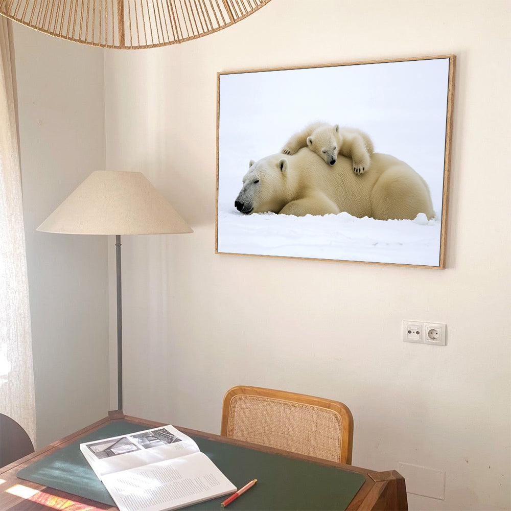 Polar Bear And Cub Snow Canvas Wall Art