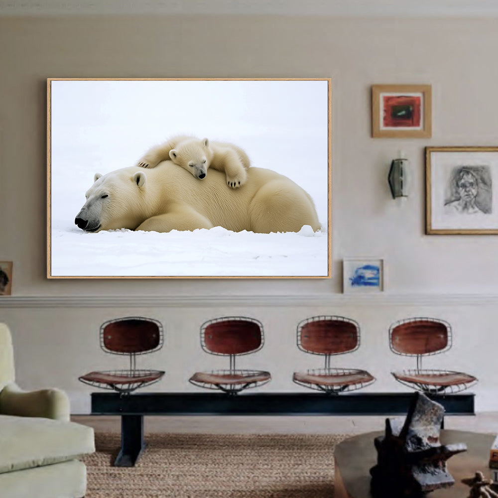 Polar Bear And Cub Snow Canvas Wall Art