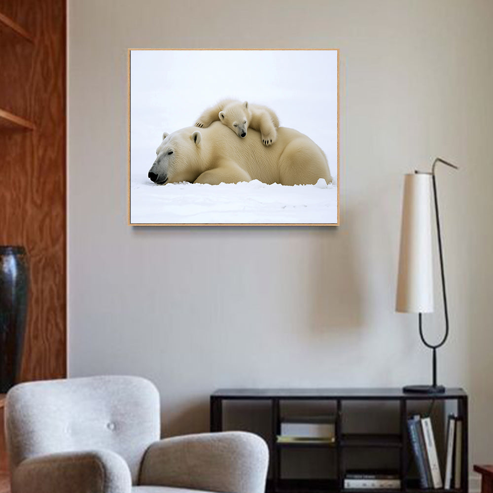 Polar Bear And Cub Snow Canvas Wall Art