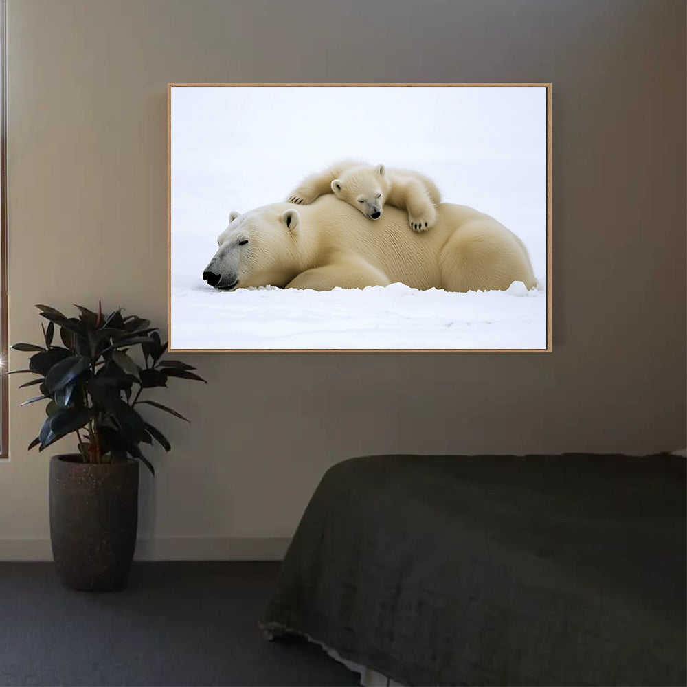Polar Bear And Cub Snow Canvas Wall Art