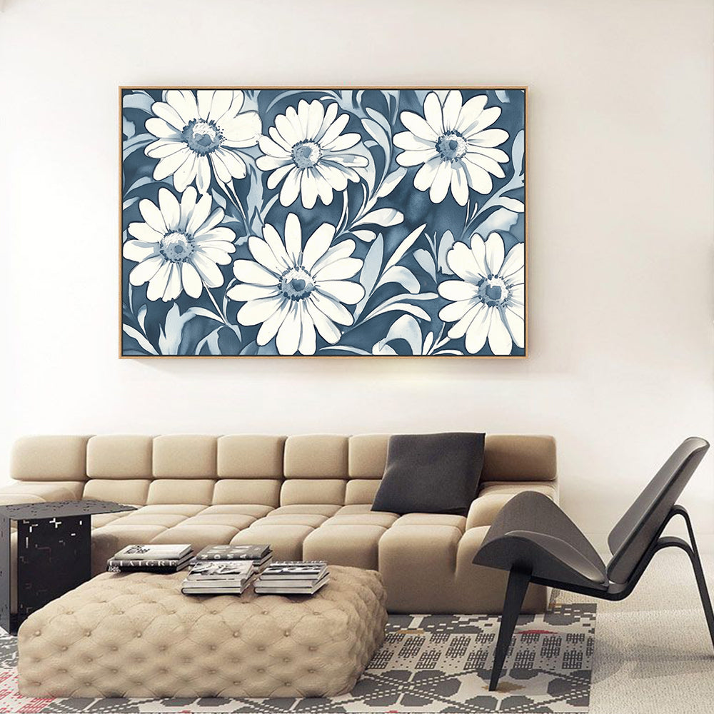 Timeless Blue & White Daisy Canvas Wall Art