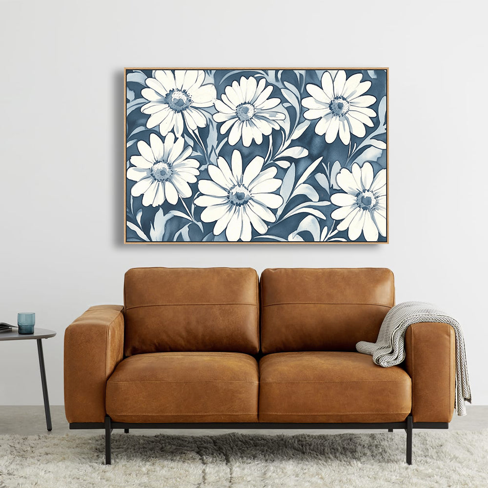 Timeless Blue & White Daisy Canvas Wall Art