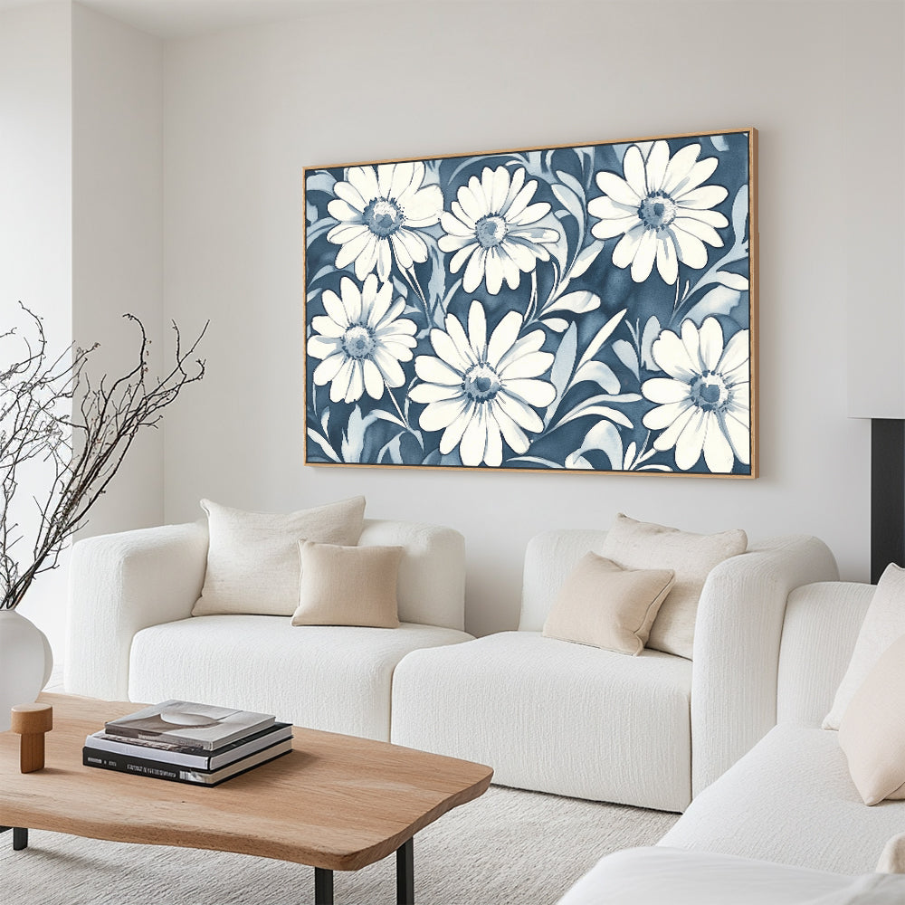 Timeless Blue & White Daisy Canvas Wall Art