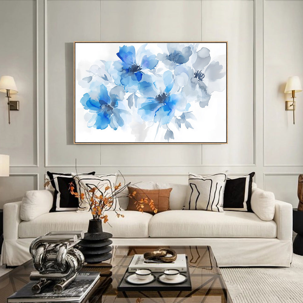Elegant Blue Watercolor Bloom Canvas Wall Art