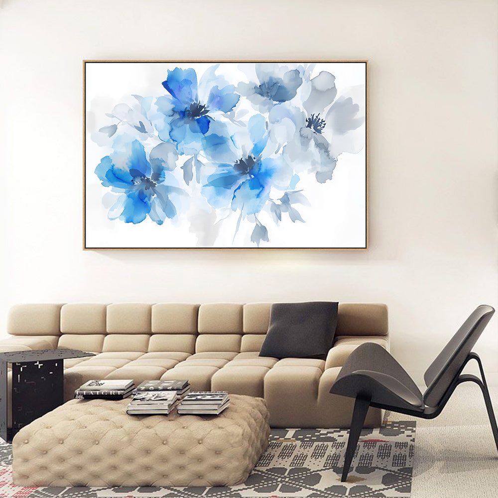 Elegant Blue Watercolor Bloom Canvas Wall Art