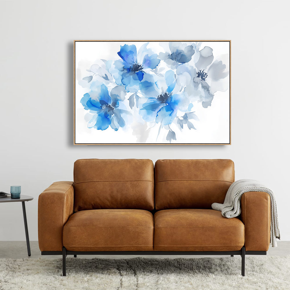 Elegant Blue Watercolor Bloom Canvas Wall Art