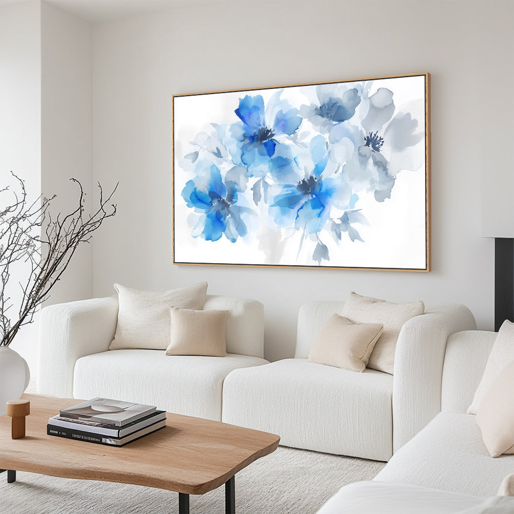 Elegant Blue Watercolor Bloom Canvas Wall Art