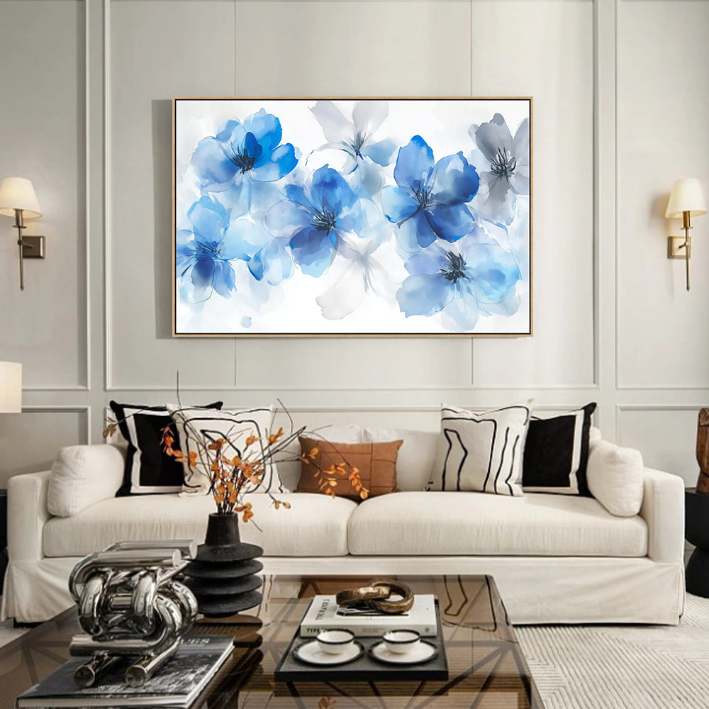 Tranquil Blue Floral Canvas Wall Art