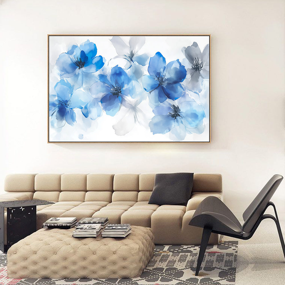 Tranquil Blue Floral Canvas Wall Art