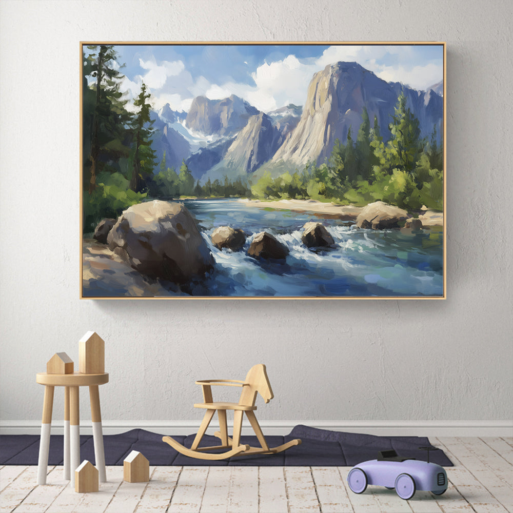 Breathtaking Mountain River Landscape - Nature-Inspired Scenic Decor Canvas Wall Art