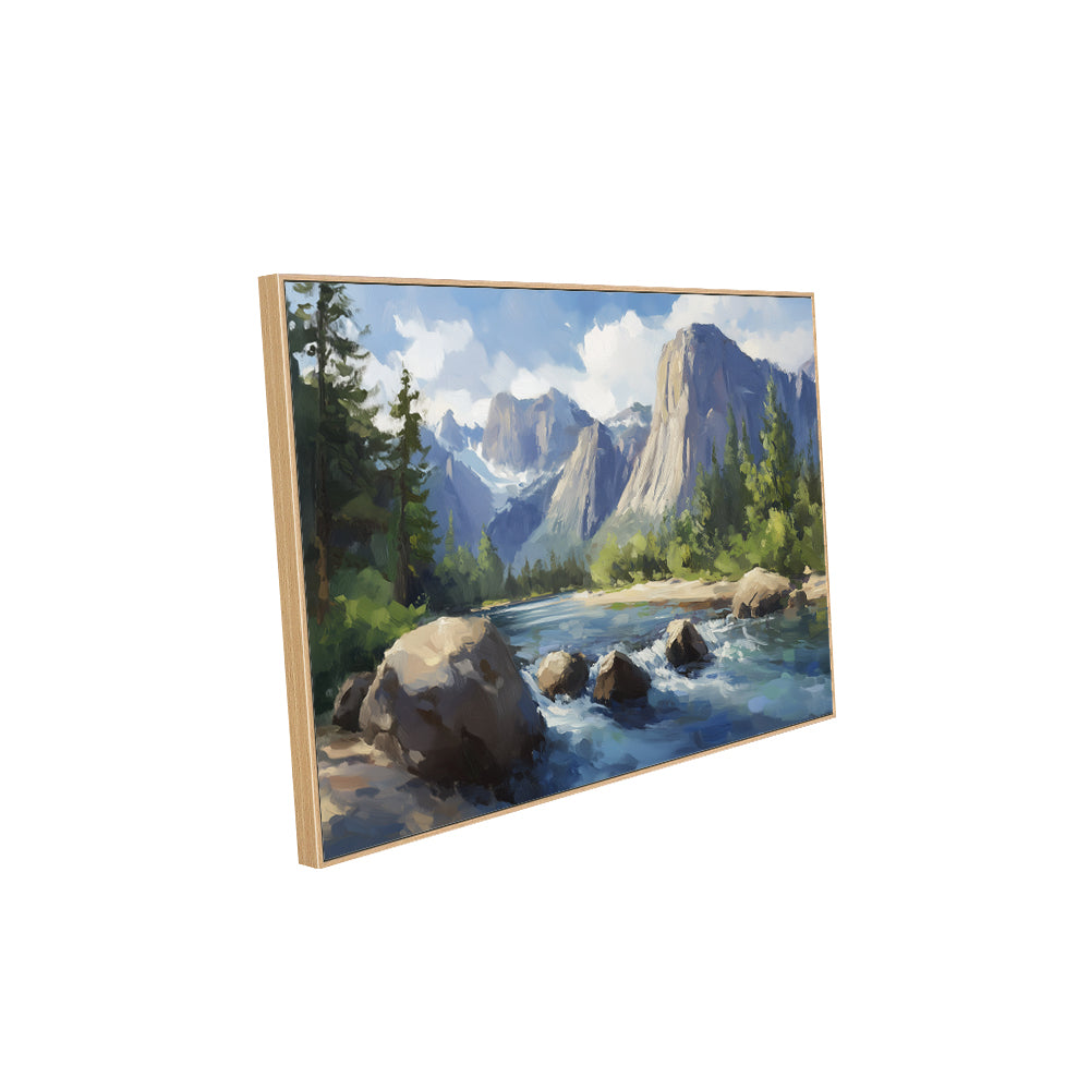 Breathtaking Mountain River Landscape - Nature-Inspired Scenic Decor Canvas Wall Art