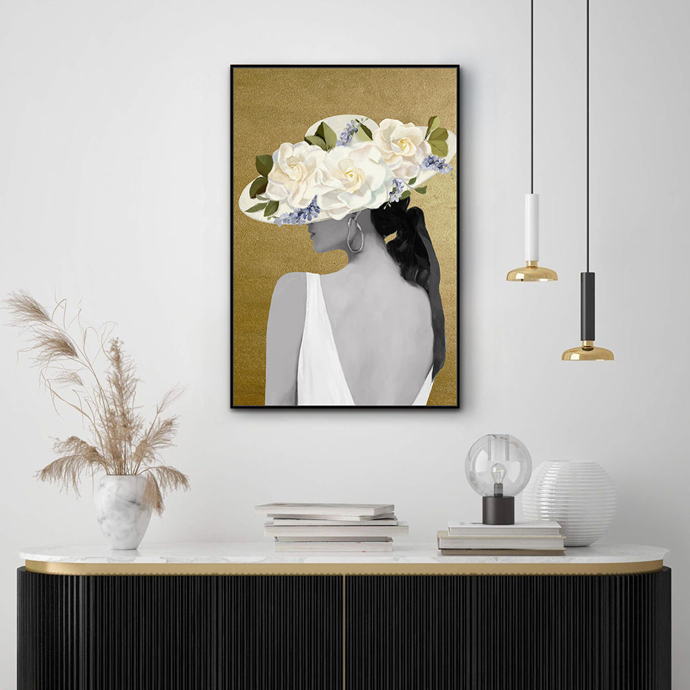 Elegant Floral Hat Canvas Wall Art