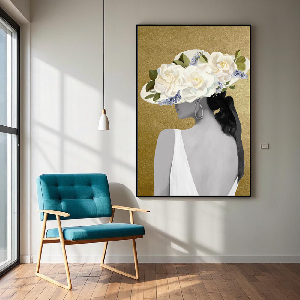 Elegant Floral Hat Canvas Wall Art