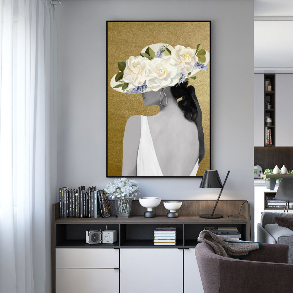 Elegant Floral Hat Canvas Wall Art