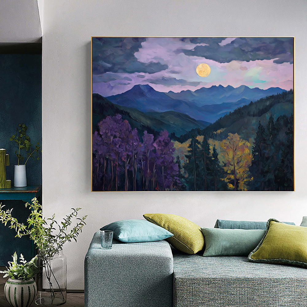 Moonlit Mountain Landscape - Enchanting Night Sky Décor Canvas Wall Art