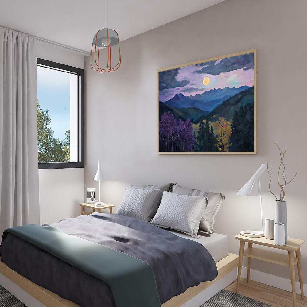 Moonlit Mountain Landscape - Enchanting Night Sky Décor Canvas Wall Art