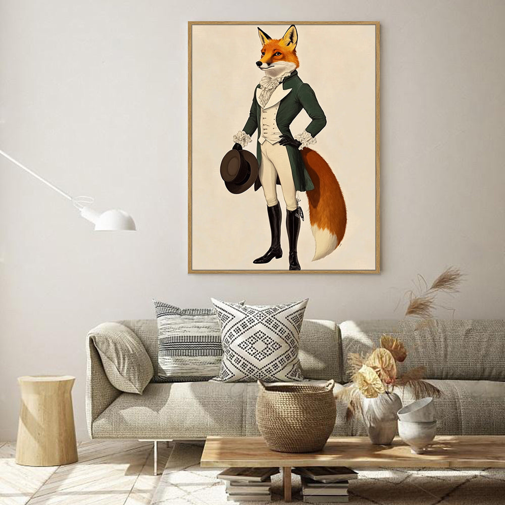 "Regal Fox in Gentleman's Attire"-Canvas Wall Art