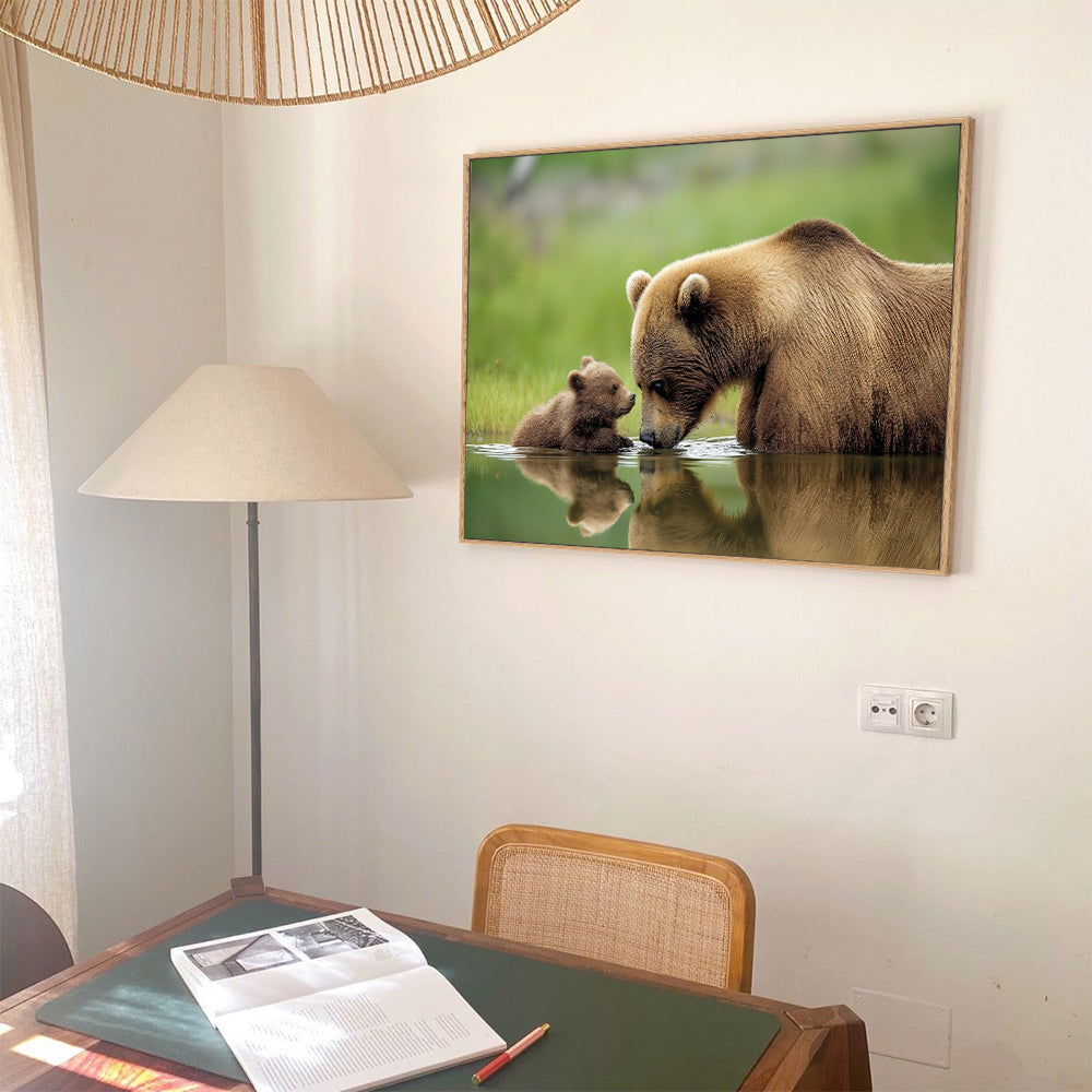 Mother And Cub Reflection Canvas Wall Art