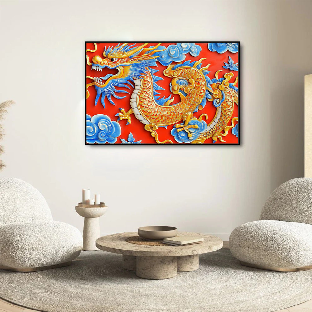 Vibrant Golden Dragon Canvas Wall Art