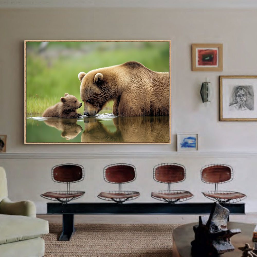 Mother And Cub Reflection Canvas Wall Art