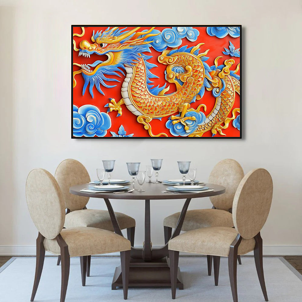 Vibrant Golden Dragon Canvas Wall Art
