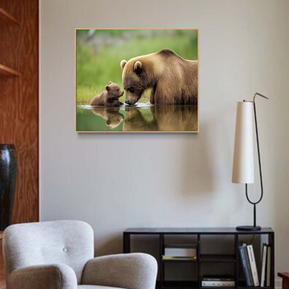 Mother And Cub Reflection Canvas Wall Art