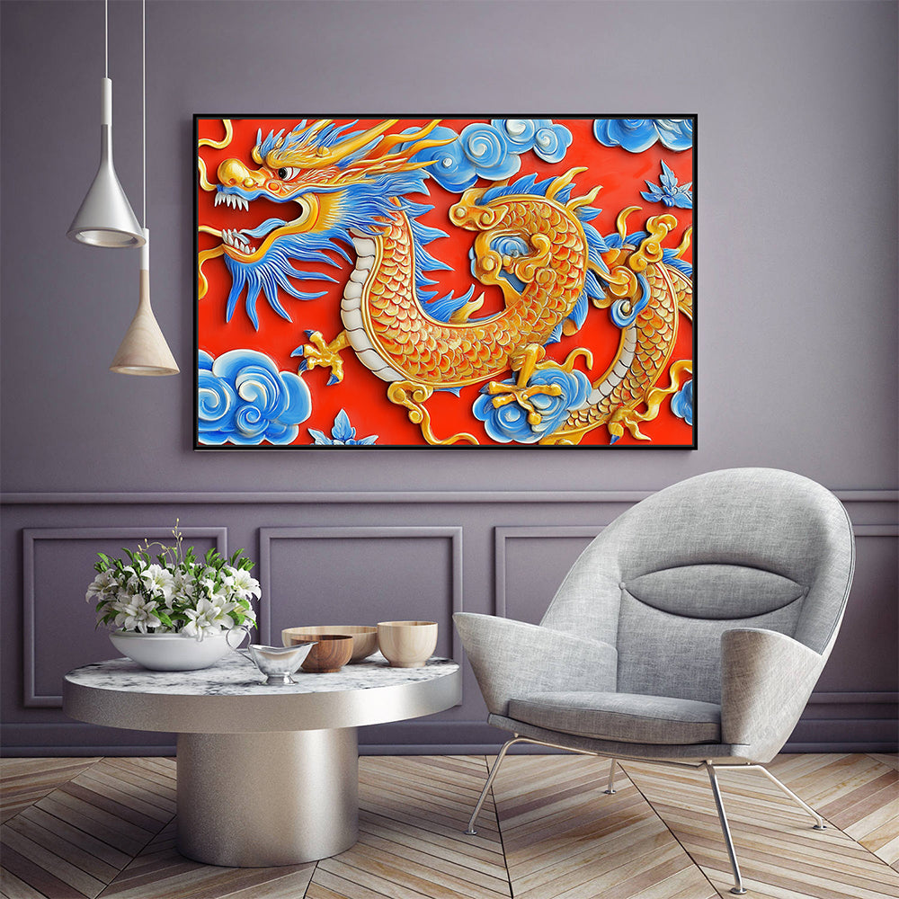 Vibrant Golden Dragon Canvas Wall Art