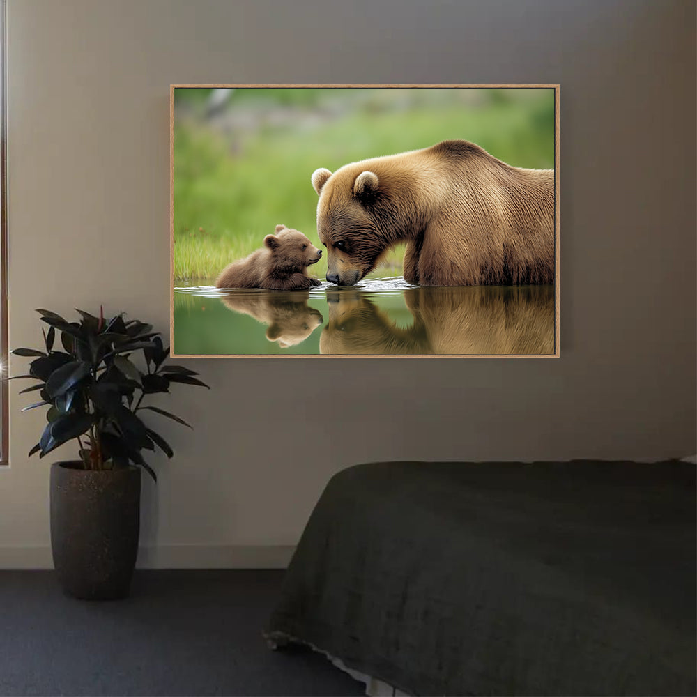 Mother And Cub Reflection Canvas Wall Art