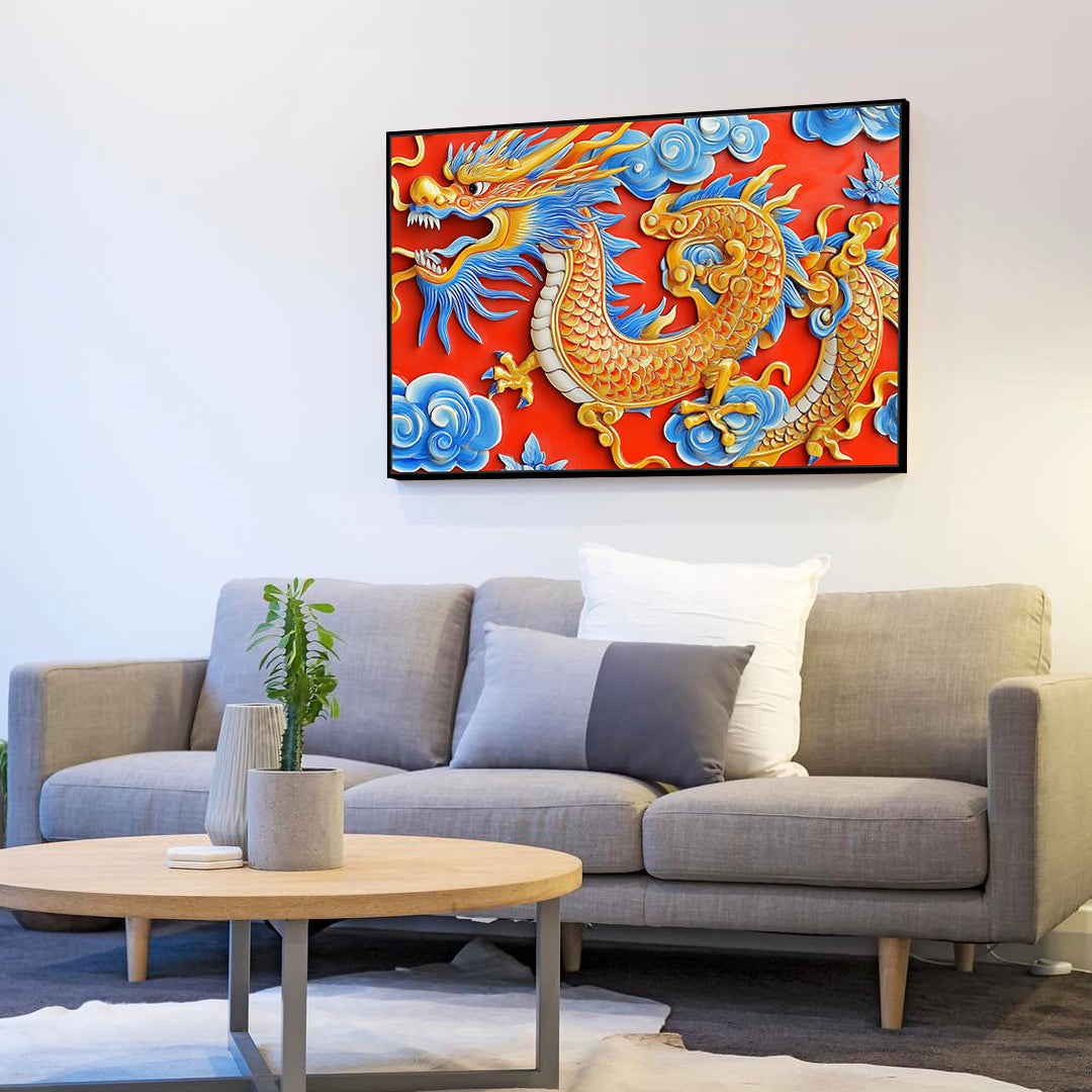 Vibrant Golden Dragon Canvas Wall Art