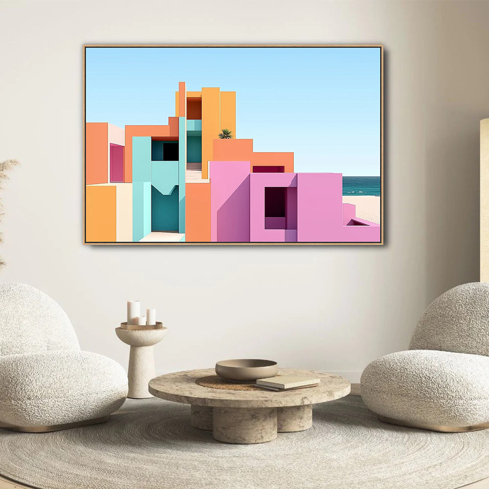 Modern Geometric Canvas Wall Art – Vibrant Architectural Design
