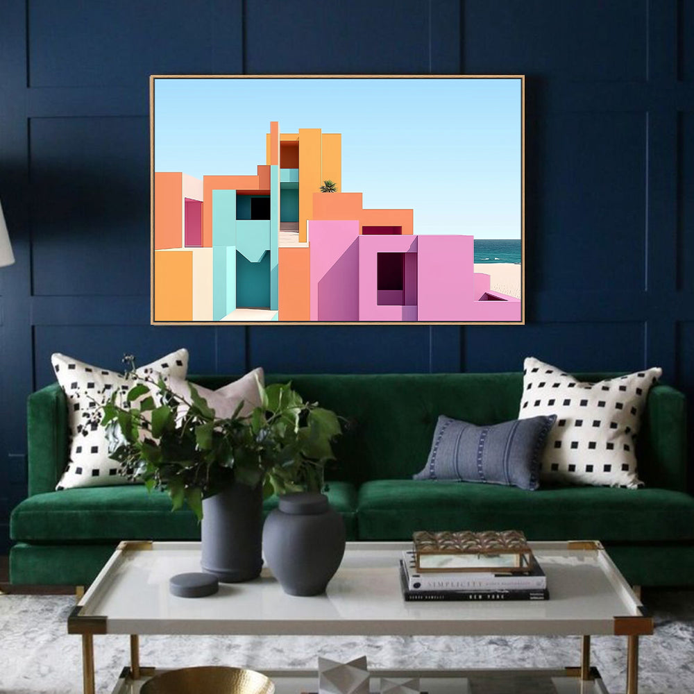 Modern Geometric Canvas Wall Art – Vibrant Architectural Design