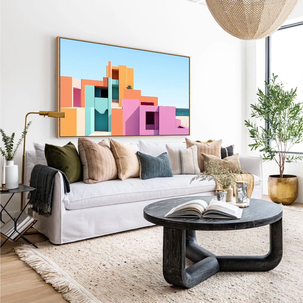 Modern Geometric Canvas Wall Art – Vibrant Architectural Design