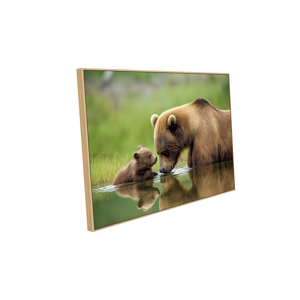 Mother And Cub Reflection Canvas Wall Art