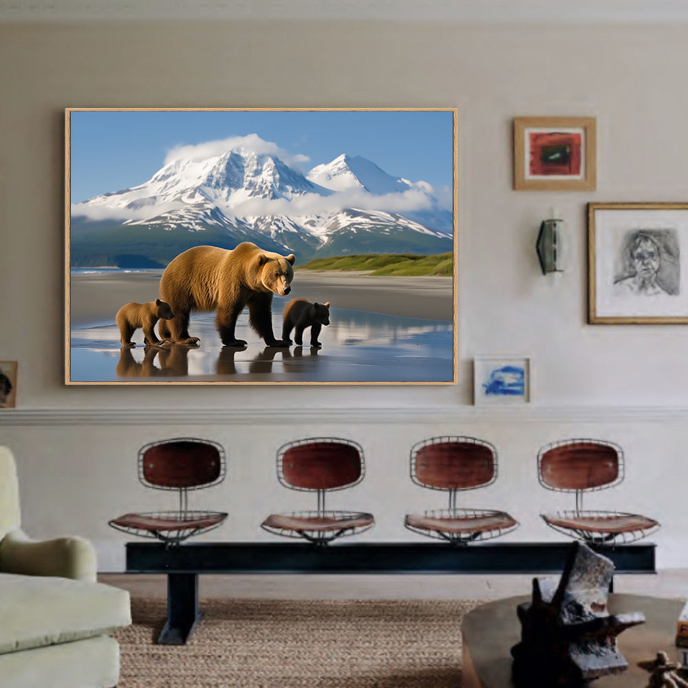 Bear Family Mountain Stroll Canvas Wall Art