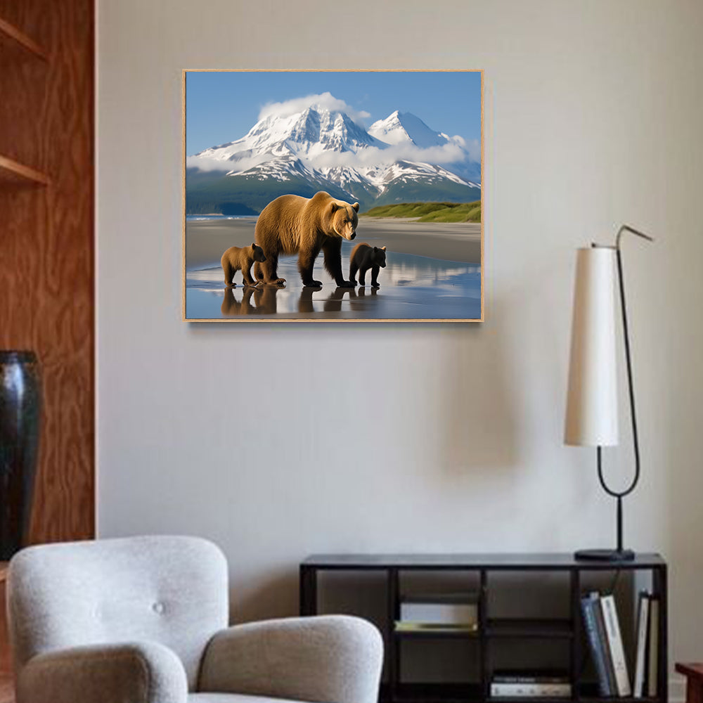 Bear Family Mountain Stroll Canvas Wall Art